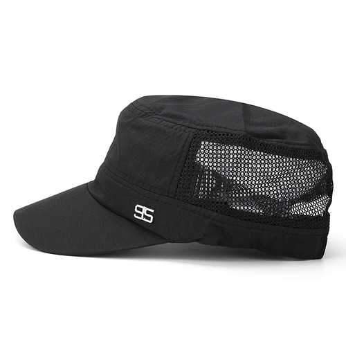 Men Black Ivory Polyester Mesh Army Plain Hat Snapback Caps