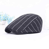 Unisex Stripe Cotton Beret Hat Buckle Adjustable Paper Boy Newsboy Cabbie Golf Gentleman Cap For Men