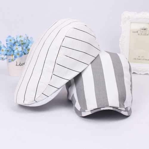 Unisex Stripe Cotton Beret Hat Buckle Adjustable Paper Boy Newsboy Cabbie Golf Gentleman Cap For Men