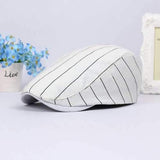 Unisex Stripe Cotton Beret Hat Buckle Adjustable Paper Boy Newsboy Cabbie Golf Gentleman Cap For Men