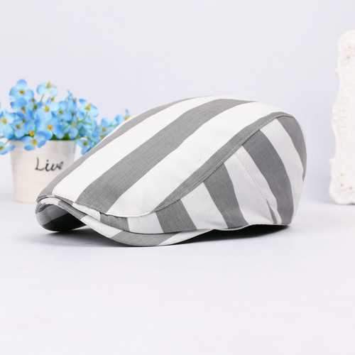 Unisex Stripe Cotton Beret Hat Buckle Adjustable Paper Boy Newsboy Cabbie Golf Gentleman Cap For Men