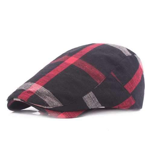 Unisex Men Women Cotton Stripe Newsboy Beret Cap Flat Buckle Cowboy Cabbie Hat