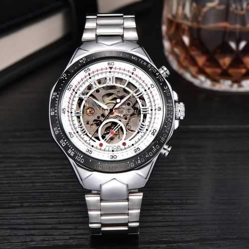 MCE 60275 Luxury Male Self-wind Mechanical Watches Stainless Steel Roman Numeral Wrist Watch