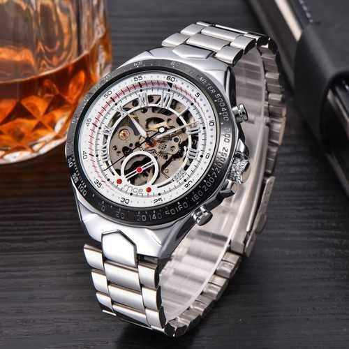 MCE 60275 Luxury Male Self-wind Mechanical Watches Stainless Steel Roman Numeral Wrist Watch