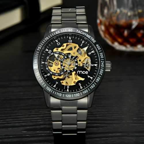 MCE 60210 Cool Business Man Black Stainless Steel Automatic Mechanical Wrist Watch