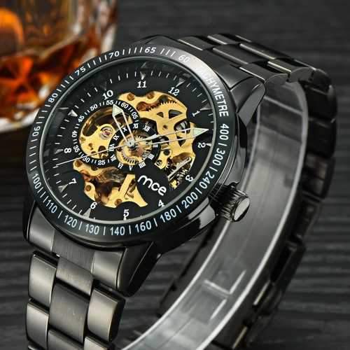 MCE 60210 Cool Business Man Black Stainless Steel Automatic Mechanical Wrist Watch