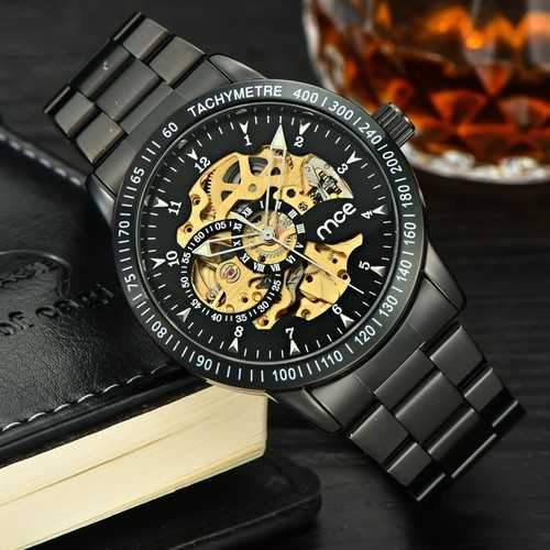 MCE 60210 Cool Business Man Black Stainless Steel Automatic Mechanical Wrist Watch
