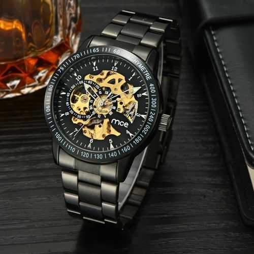 MCE 60210 Cool Business Man Black Stainless Steel Automatic Mechanical Wrist Watch