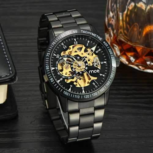 MCE 60210 Cool Business Man Black Stainless Steel Automatic Mechanical Wrist Watch