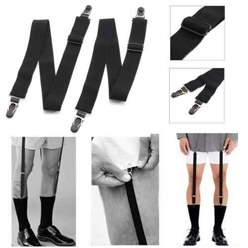 Men Black Military Y Shirt Socks Stays Adjustable Garter