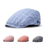 Unisex Men Women Cotton Blend Newsboy Beret Cap Grid Blank Thick Flat Cowboy Cabbie Hat