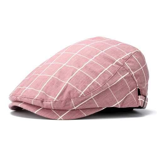 Unisex Men Women Cotton Blend Newsboy Beret Cap Grid Blank Thick Flat Cowboy Cabbie Hat