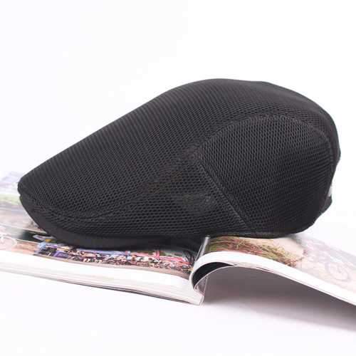 Unisex Women Men Polyester Mesh Hole Newsboy Beret Cap Flat Buckle Cowboy Cabbie Breathable Hat