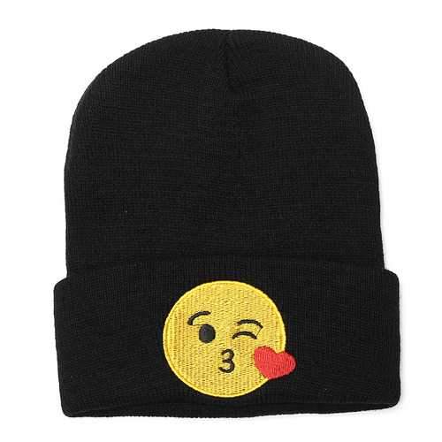 Unisex Emoji Embroidery Knitted Slouch Beanie Hat Sport Outdoor Elastic Cap