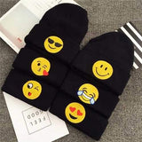 Unisex Emoji Embroidery Knitted Slouch Beanie Hat Sport Outdoor Elastic Cap