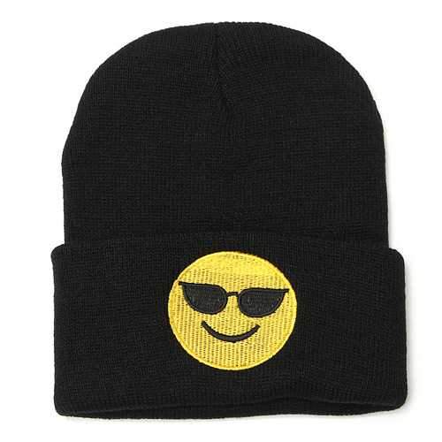 Unisex Emoji Embroidery Knitted Slouch Beanie Hat Sport Outdoor Elastic Cap