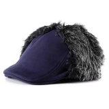 Unisex Men Women Earflap Ear Muff Cotton Blend Faux Fur Plush Linen Beret Cap Windproof Cycling Hat