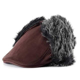 Unisex Men Women Earflap Ear Muff Cotton Blend Faux Fur Plush Linen Beret Cap Windproof Cycling Hat