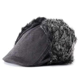 Unisex Men Women Earflap Ear Muff Cotton Blend Faux Fur Plush Linen Beret Cap Windproof Cycling Hat