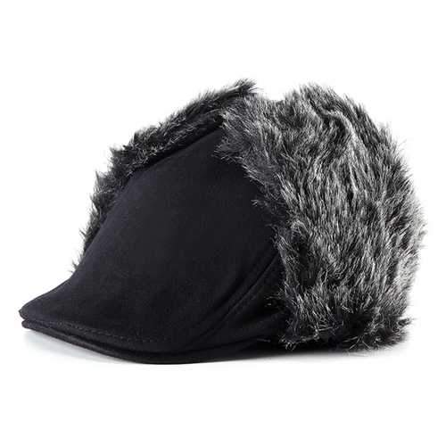 Unisex Men Women Earflap Ear Muff Cotton Blend Faux Fur Plush Linen Beret Cap Windproof Cycling Hat