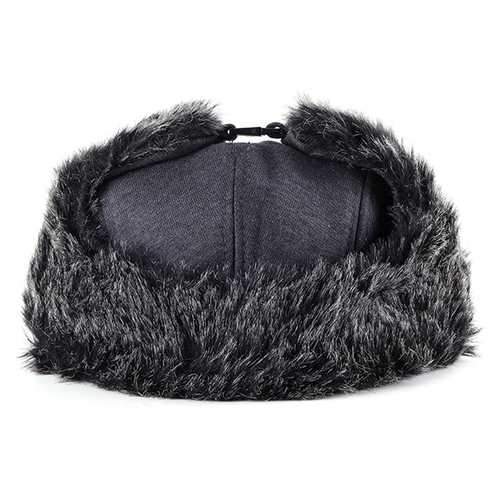 Unisex Men Women Earflap Ear Muff Cotton Blend Faux Fur Plush Linen Beret Cap Windproof Cycling Hat