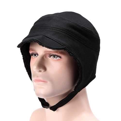 Unisex Men Women Earflap Ear Muff Cotton Blend Faux Fur Plush Linen Beret Cap Buckle Cycling Hat