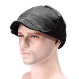 Unisex Men Women Earflap Ear Muff Cotton Blend Faux Fur Plush Linen Beret Cap Buckle Cycling Hat
