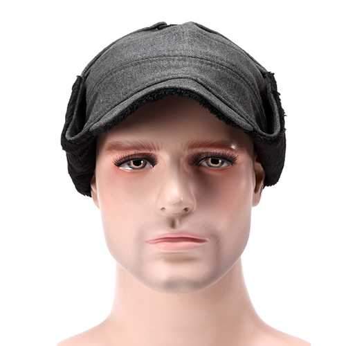 Unisex Men Women Earflap Ear Muff Cotton Blend Faux Fur Plush Linen Beret Cap Buckle Cycling Hat