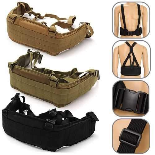 Unisex Oxford Cloth Military Tactical Waist Soft Padded Adjustable Belt With Suspender