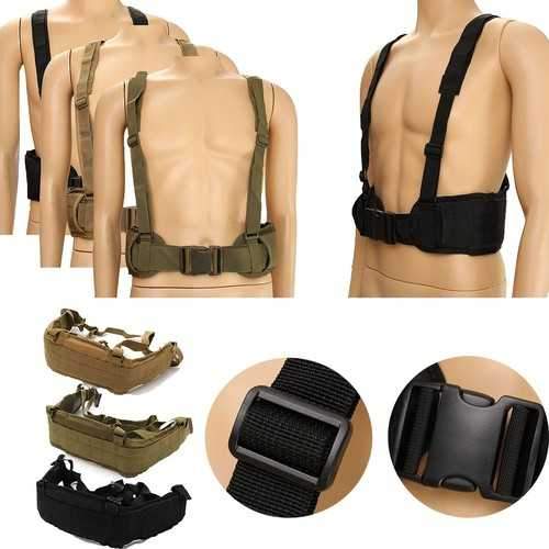 Unisex Oxford Cloth Military Tactical Waist Soft Padded Adjustable Belt With Suspender