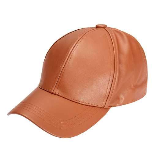 Unisex Men Women PU Leather Pure Color Baseball Cap Adjustable Snapback Hip-hop Hat