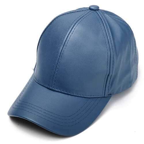 Unisex Men Women PU Leather Pure Color Baseball Cap Adjustable Snapback Hip-hop Hat