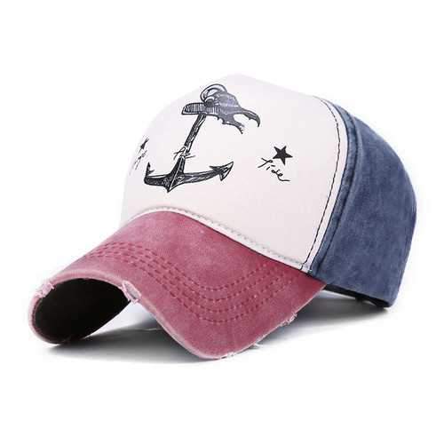 Unisex Men Women Cotton Blend Washed Anchors Printed Baseball Cap Adjustable Snapback Hat