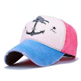 Unisex Men Women Cotton Blend Washed Anchors Printed Baseball Cap Adjustable Snapback Hat