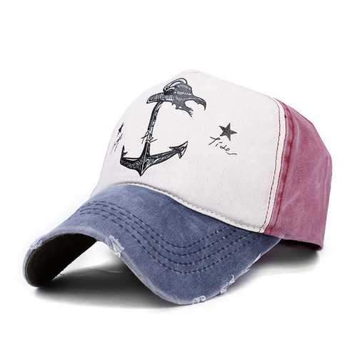Unisex Men Women Cotton Blend Washed Anchors Printed Baseball Cap Adjustable Snapback Hat