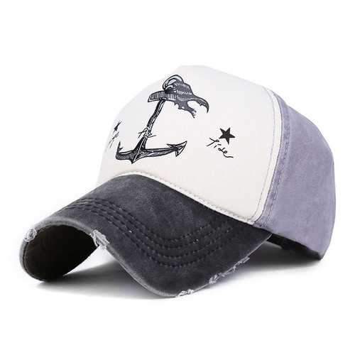 Unisex Men Women Cotton Blend Washed Anchors Printed Baseball Cap Adjustable Snapback Hat