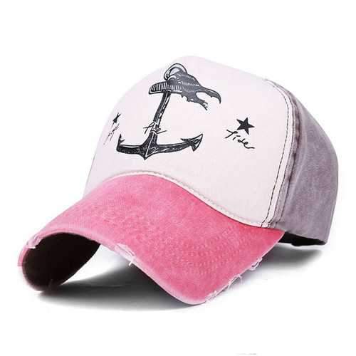 Unisex Men Women Cotton Blend Washed Anchors Printed Baseball Cap Adjustable Snapback Hat