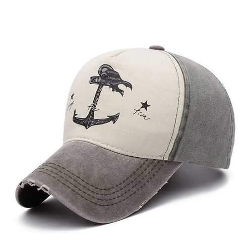 Unisex Men Women Cotton Blend Washed Anchors Printed Baseball Cap Adjustable Snapback Hat