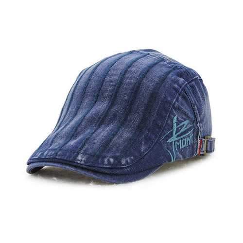 Unisex Cotton Embroidery Stripe Beret Hat Duckbill Golf Flat Buckle Visor Cabbie Cap For Men Women