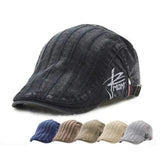 Unisex Cotton Embroidery Stripe Beret Hat Duckbill Golf Flat Buckle Visor Cabbie Cap For Men Women