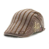 Unisex Cotton Embroidery Stripe Beret Hat Duckbill Golf Flat Buckle Visor Cabbie Cap For Men Women