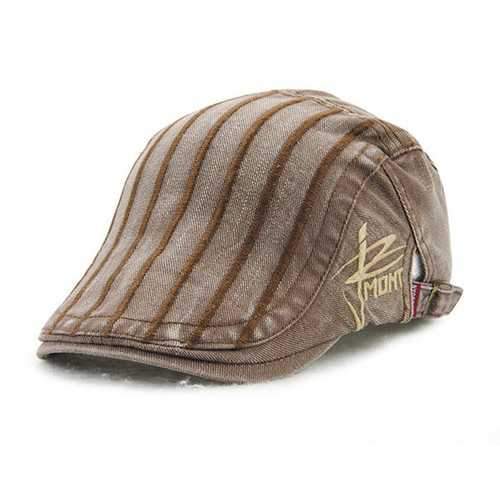 Unisex Cotton Embroidery Stripe Beret Hat Duckbill Golf Flat Buckle Visor Cabbie Cap For Men Women