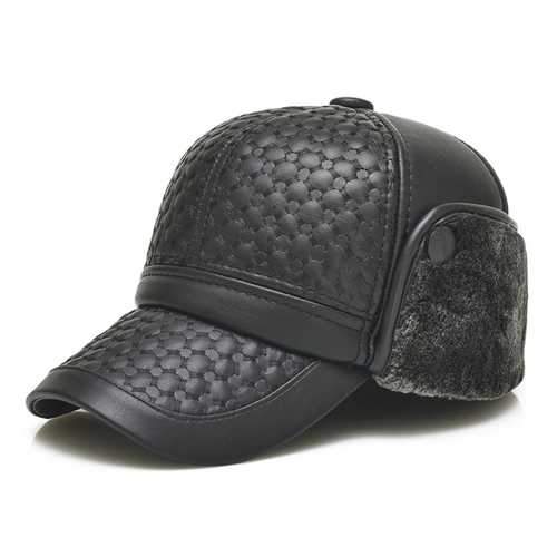 Men Male PU Leather Earflap Ear Muffs Baseball Cap Adjustable Blank Golf Outdoor Hat