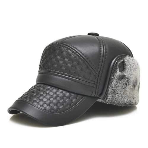 Men Male PU Leather Earflap Ear Muffs Baseball Cap Adjustable Blank Golf Outdoor Hat