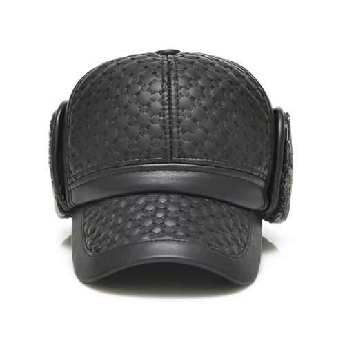 Men Male PU Leather Earflap Ear Muffs Baseball Cap Adjustable Blank Golf Outdoor Hat