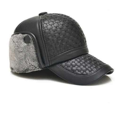 Men Male PU Leather Earflap Ear Muffs Baseball Cap Adjustable Blank Golf Outdoor Hat