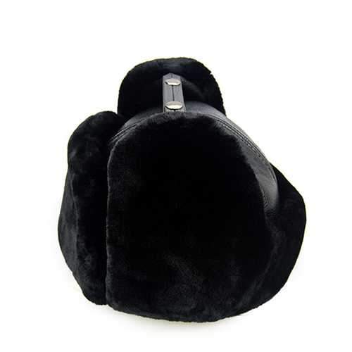 Unisex PU Leather Earflap Ear Muff Hat Faux Fur Plush Linen Buckle Pilot Trapper Cap