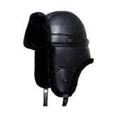 Unisex PU Leather Earflap Ear Muff Hat Faux Fur Plush Linen Buckle Pilot Trapper Cap