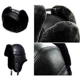 Unisex PU Leather Earflap Ear Muff Hat Faux Fur Plush Linen Buckle Pilot Trapper Cap