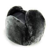 Unisex PU Leather Earflap Ear Muff Hat Faux Fur Plush Linen Buckle Pilot Trapper Cap